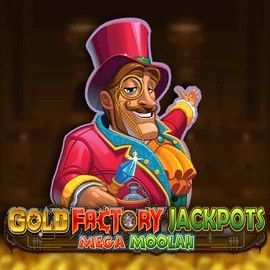 Gold Factory Jackpots Mega Moolah online game logo by Aurum Signature Studios on vulkan-vegascasino.eu